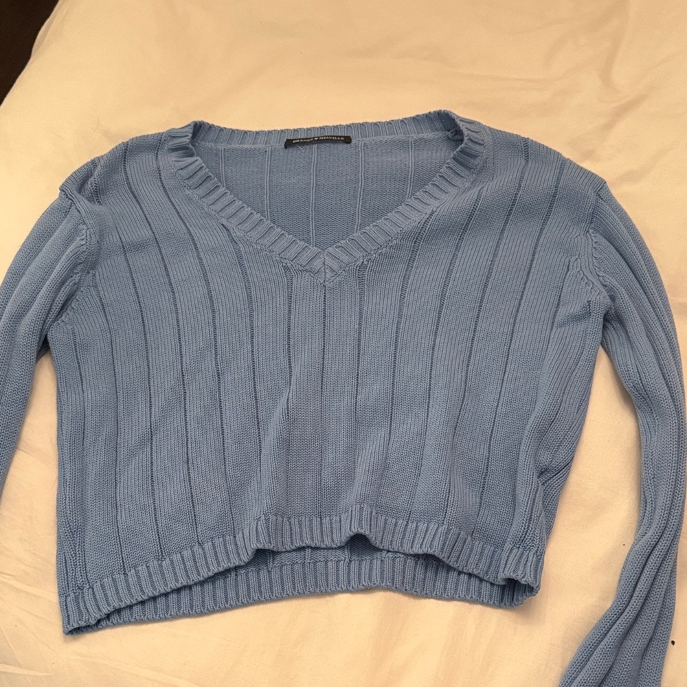 Brandy Melville Light Blue V-Neck Sweater